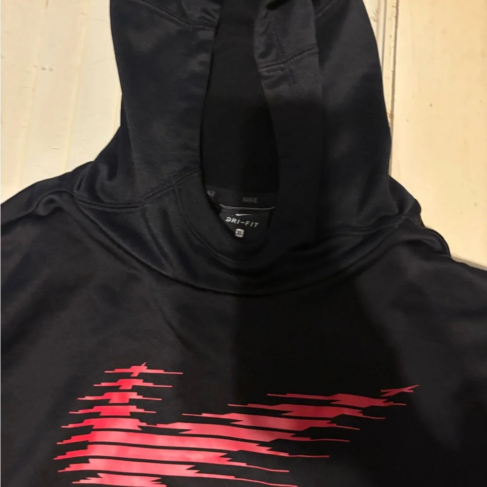 Nike Black & Gray Hoodie with Red Swoosh Graphic